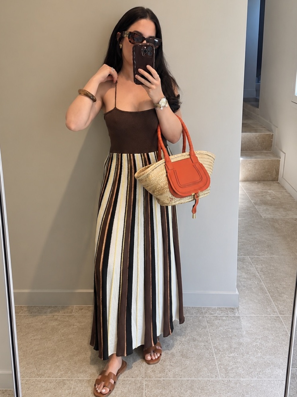 ZARA BNWT STRIPED DRESS. ECRU/BROWN 8779/142/